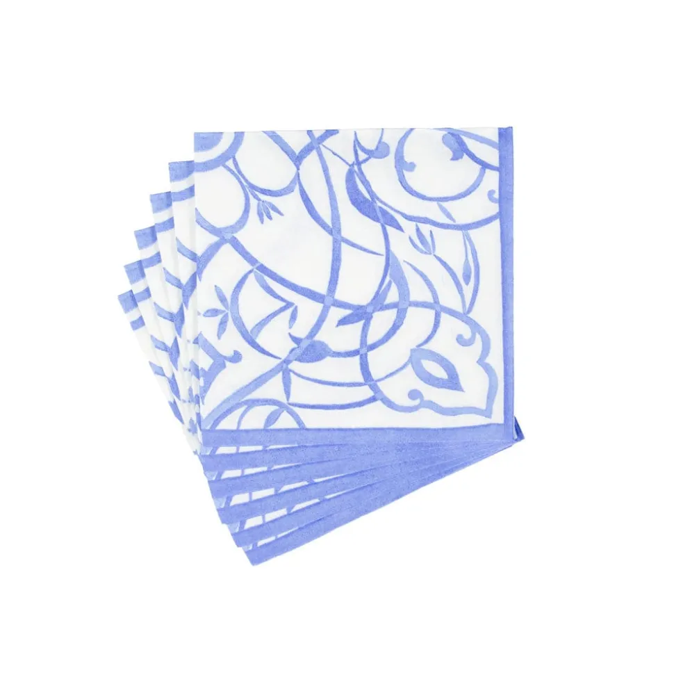 Algarve Ceramic Blue Paper Linen Cocktail Napkins - 15 Per Package