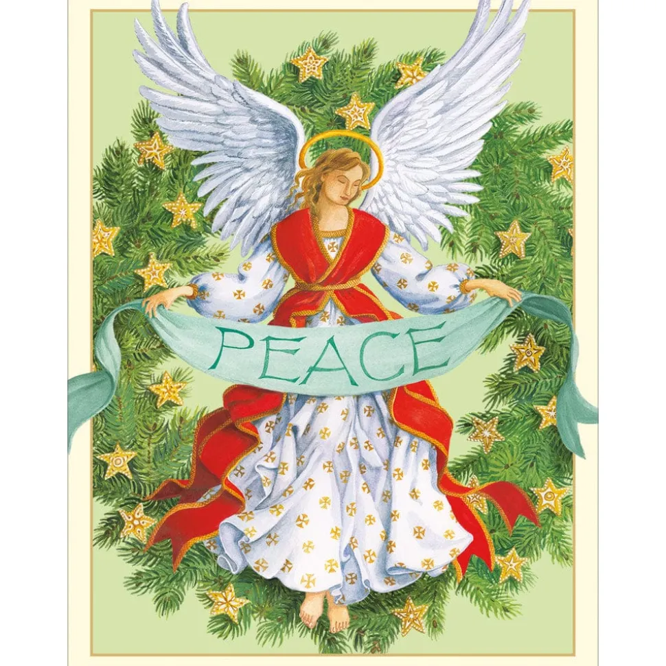 Angel Peace Wreath Personalized Christmas Cards