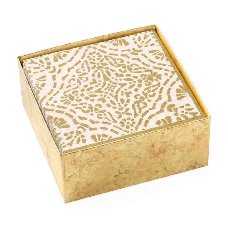 Annika Paper Cocktail Napkins in Ivory & Green - 40 Per Box