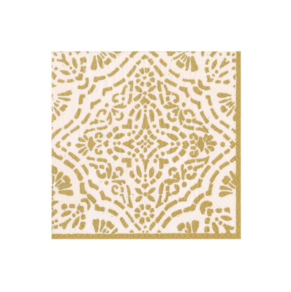 Annika Paper Cocktail Napkins in Ivory & Gold - 20 Per Package