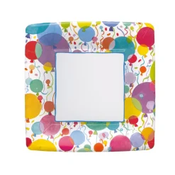 Balloons and Confetti Square Paper Salad & Dessert Plates - 8 Per Package