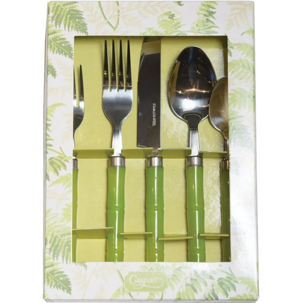 Bamboo Handle 5-Piece Stainless Steel Picnicware Set in Green