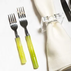Bamboo Handle 5-Piece Stainless Steel Picnicware Set in Green