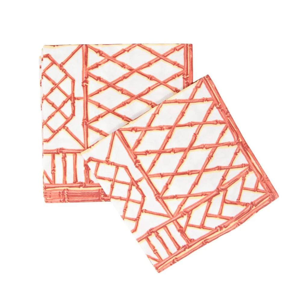 Bamboo Screen Coral Paper Linen Dinner Napkins - 12 Per Package