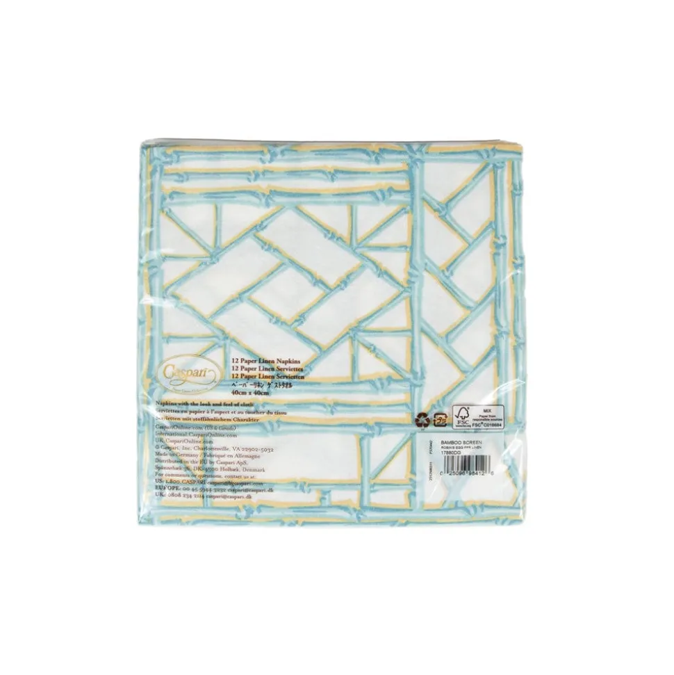 Bamboo Screen Robin's Egg Paper Linen Dinner Napkins - 12 Per Package