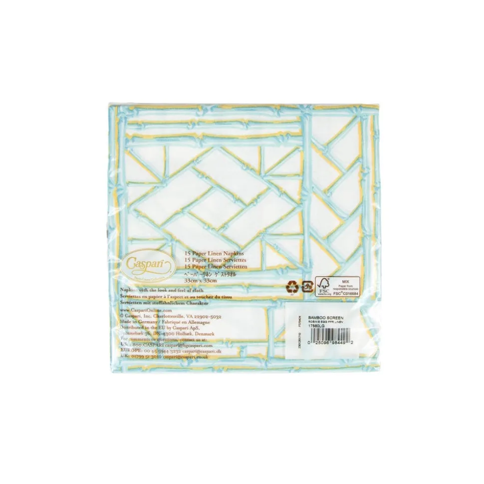 Bamboo Screen Robin's Egg Paper Linen Luncheon Napkins - 15 Per Package