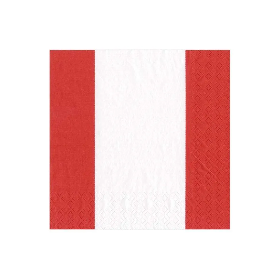 Bandol Stripe Paper Cocktail Napkins in Red - 20 Per Package