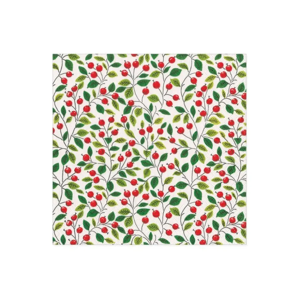 Berries and Leaves Paper Cocktail Napkins in White - 20 Per Package