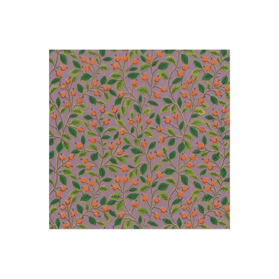 Berries and Leaves Paper Cocktail Napkins in Soft Plum - 20 Per Package