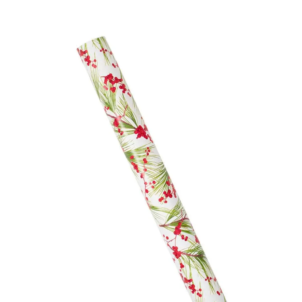 Berries and Pine Gift Wrapping Paper in White - 30" x 8' Roll