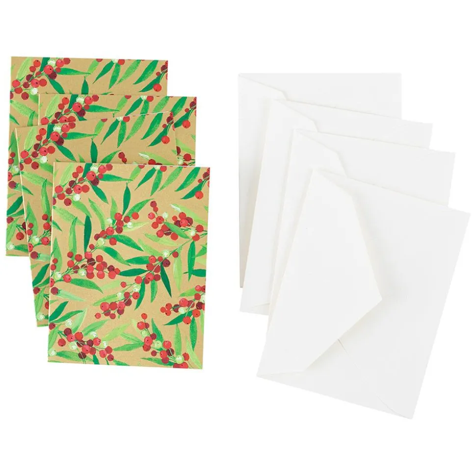 Berry Branches Gift Enclosure Cards in Gold - 4 Mini Cards & 4 Envelopes