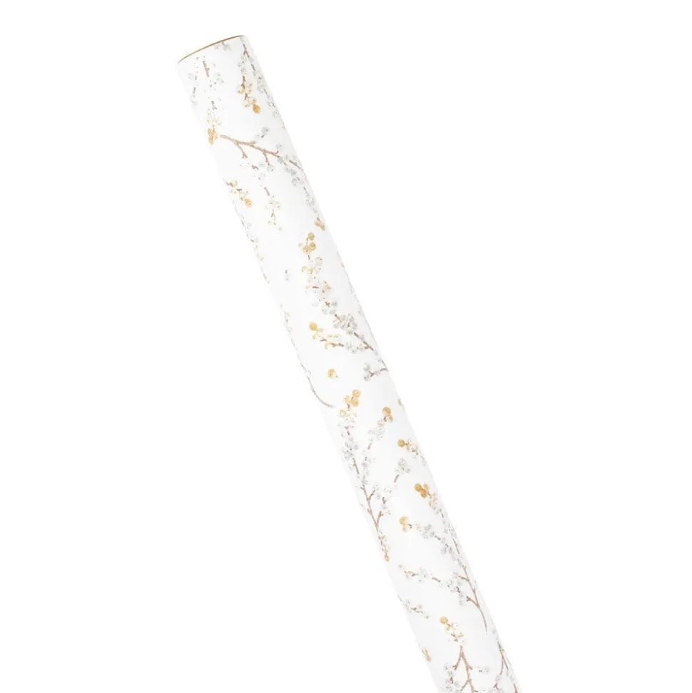 Berry Branches Gift Wrapping Paper in White & Silver - 30" x 8' Roll
