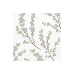 Berry Branches Paper Cocktail Napkins in White & Silver - 20 Per Package