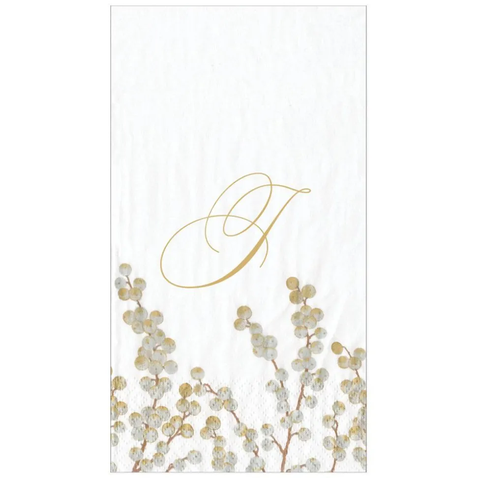 Berry Branches White/Silver Guest Towel with Initial B