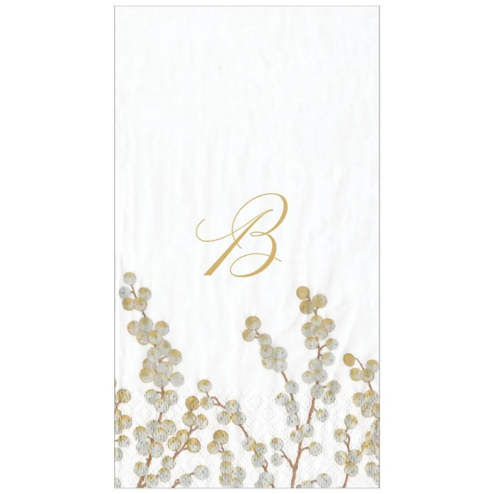 Berry Branches White/Silver Guest Towel with Initial B