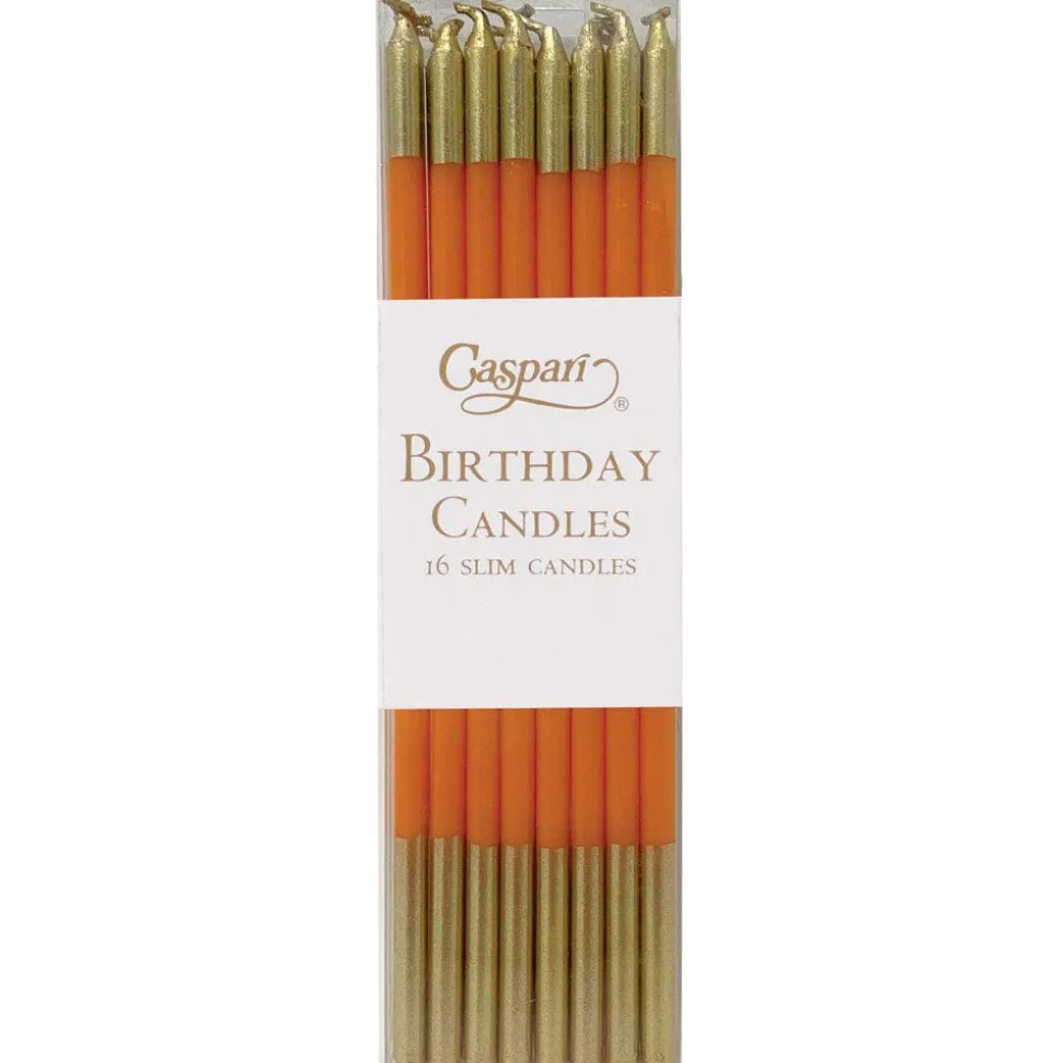Birthday Slims Birthday Candles in Bright Orange & Gold - 16 Candles Per Box
