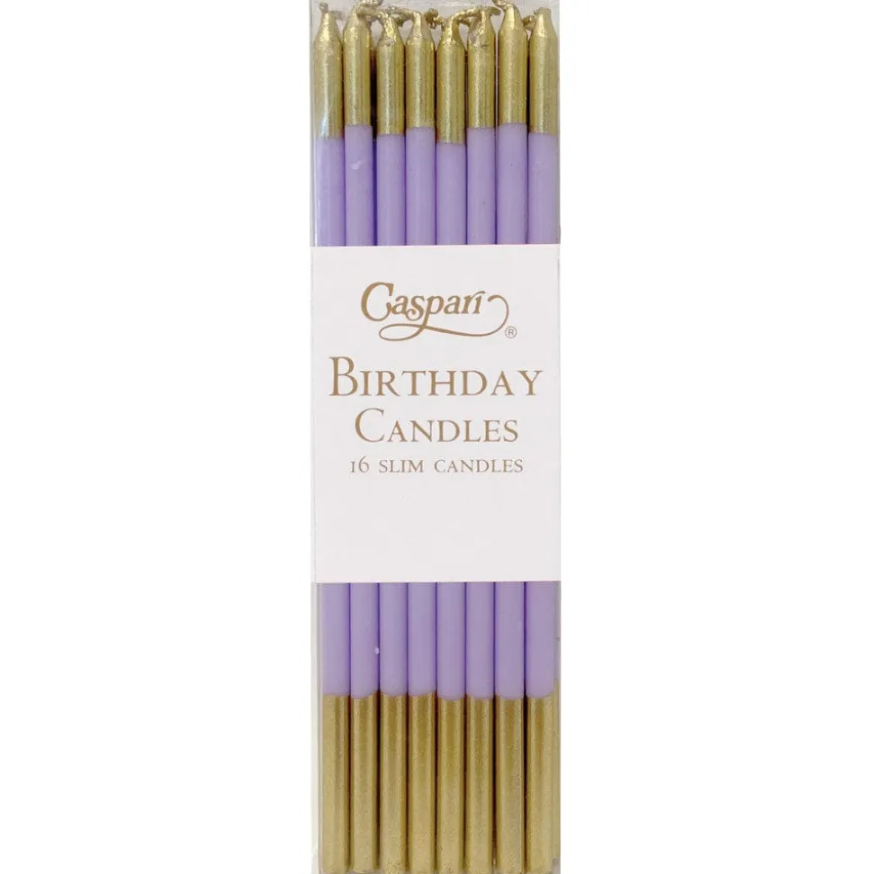 Birthday Slims Birthday Candles in Lavender & Gold - 16 Candles Per Box
