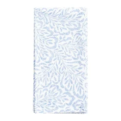 Block Print Leaves Cotton Dinner Napkins in White & Blue - Set of 4