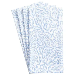 Block Print Leaves Cotton Dinner Napkins in White & Blue - Set of 4