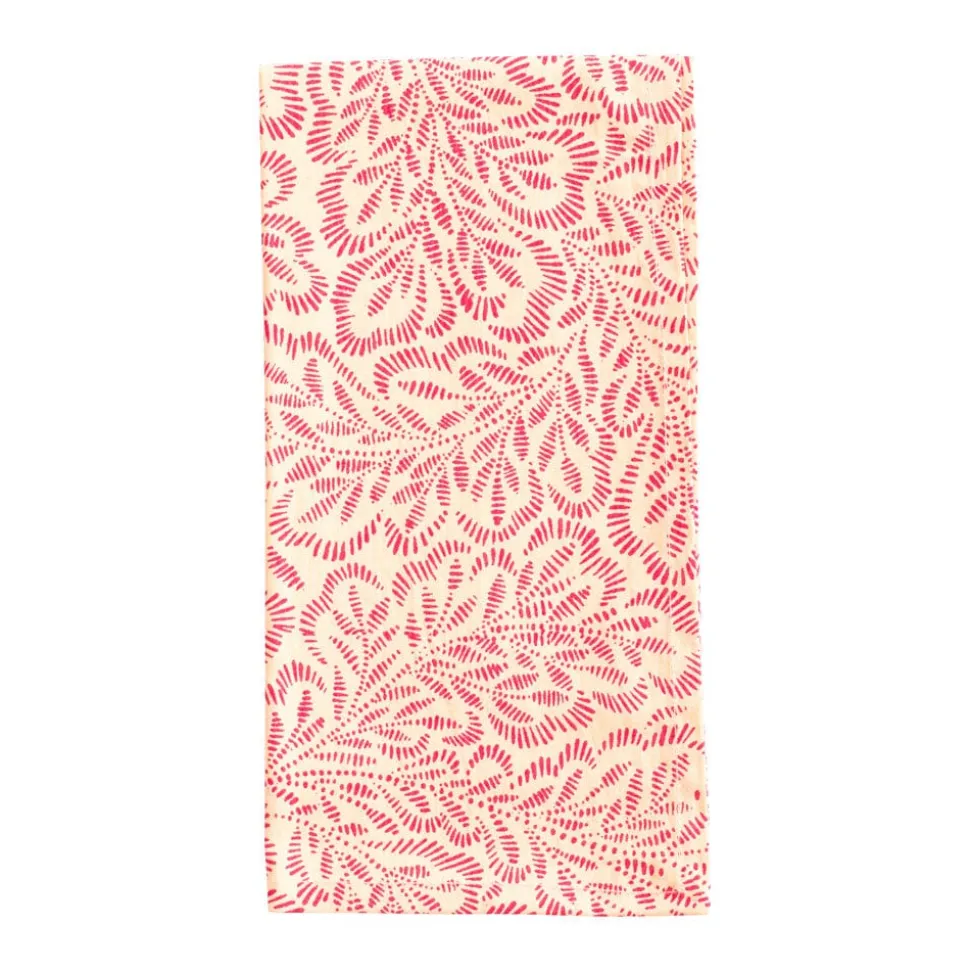 Block Print Leaves Cotton Dinner Napkins in Coral & Fuchsia - Set of 4