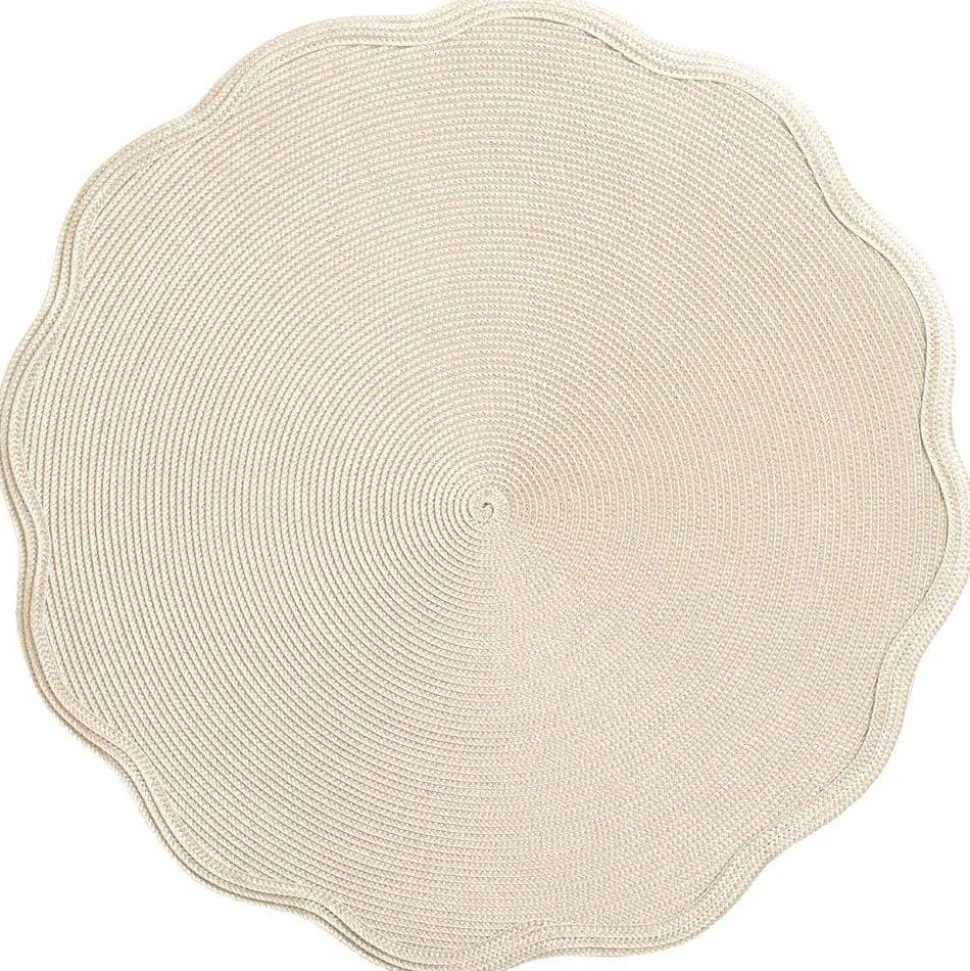 Braided Scallop Edge Round Placemat in Sand & Silver - 1 Each