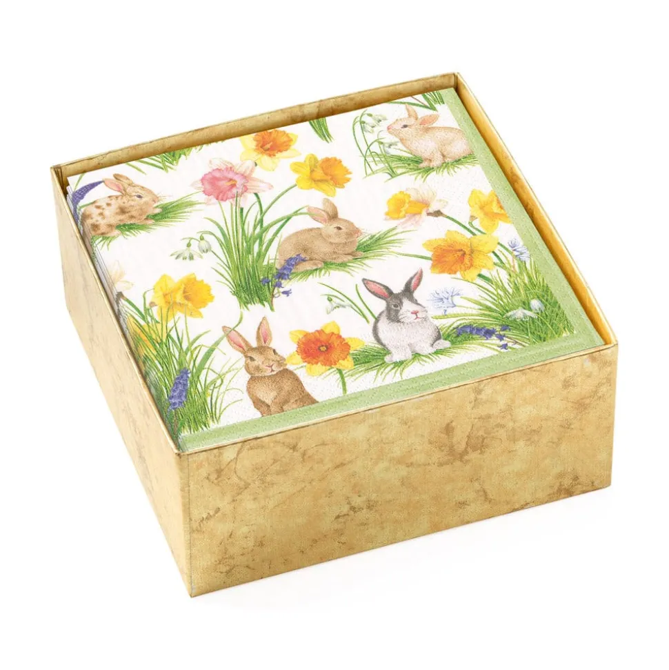Bunnies and Daffodils Boxed Paper Cocktail Napkins - 40 Per Box