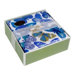 Butterflies Boxed Cocktail Napkins in Blue - 40 Per Box