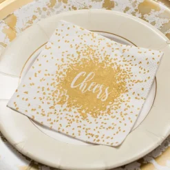 Cheers Cocktail Napkins & Gold Lacquer Holder Gift Set