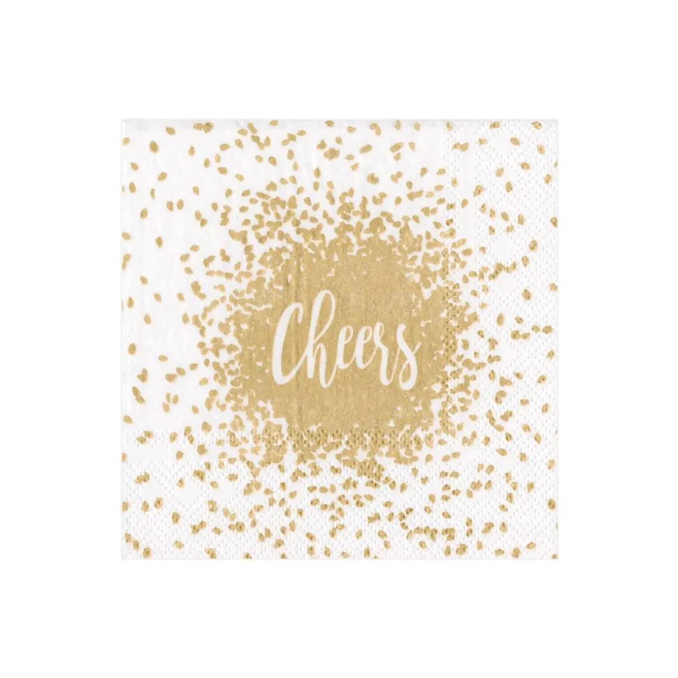Cheers Cocktail Napkins & Gold Lacquer Holder Gift Set