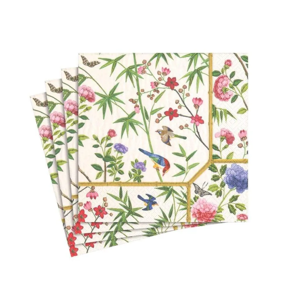 Chinese Wallpaper Paper Cocktail Napkins in Cream - 20 Per Package
