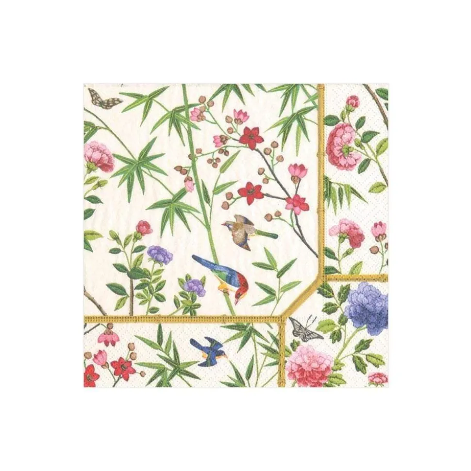 Chinese Wallpaper Paper Cocktail Napkins in Cream - 20 Per Package