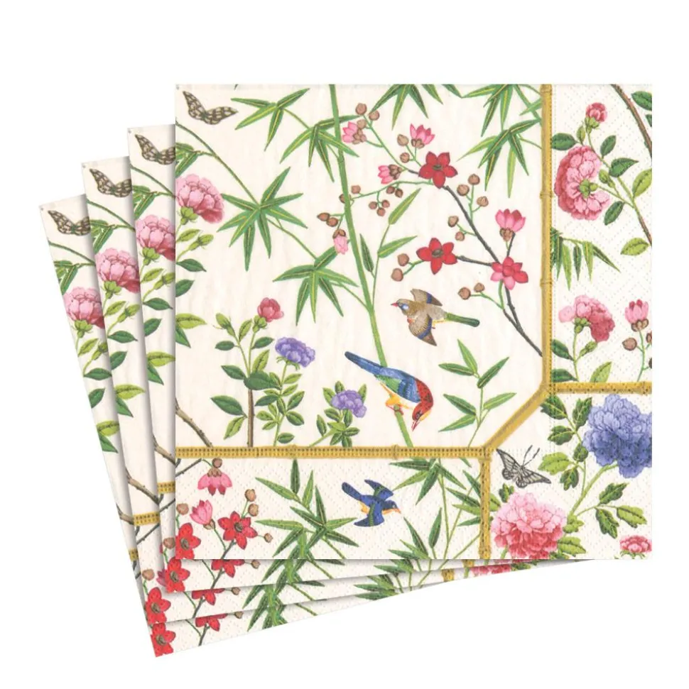 Chinese Wallpaper Paper Luncheon Napkins in Cream - 20 Per Package