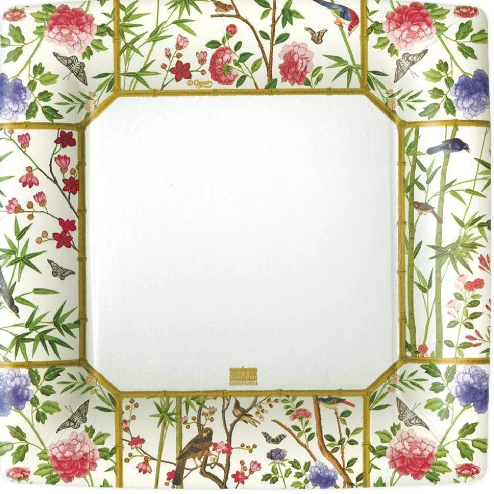 Chinese Wallpaper Square Paper Dinner Plates in Cream - 8 Per Package