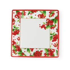 Christmas Berry Square Paper Dinner Plates in Red - 8 Per Package