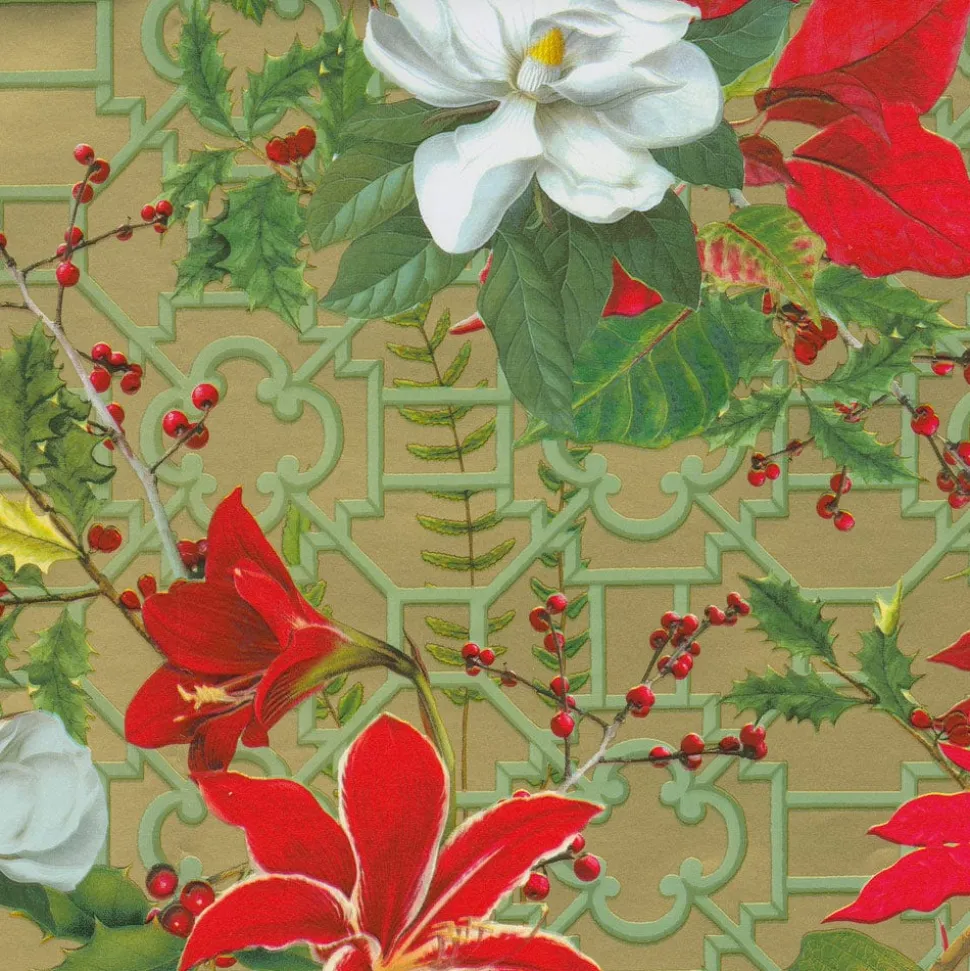 Christmas Garden Gold Gift Wrap - One 30" X 8' Roll