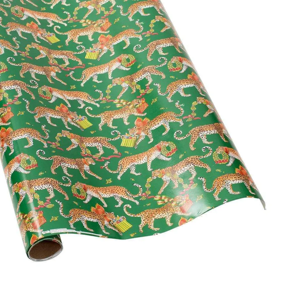 Christmas Leopards Gift Wrapping Paper in Dark Green - Bundle of 2 30" x 8' Roll