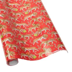 Christmas Leopards Gift Wrapping Paper in Red - Bundle of 2 30" x 8' Rolls