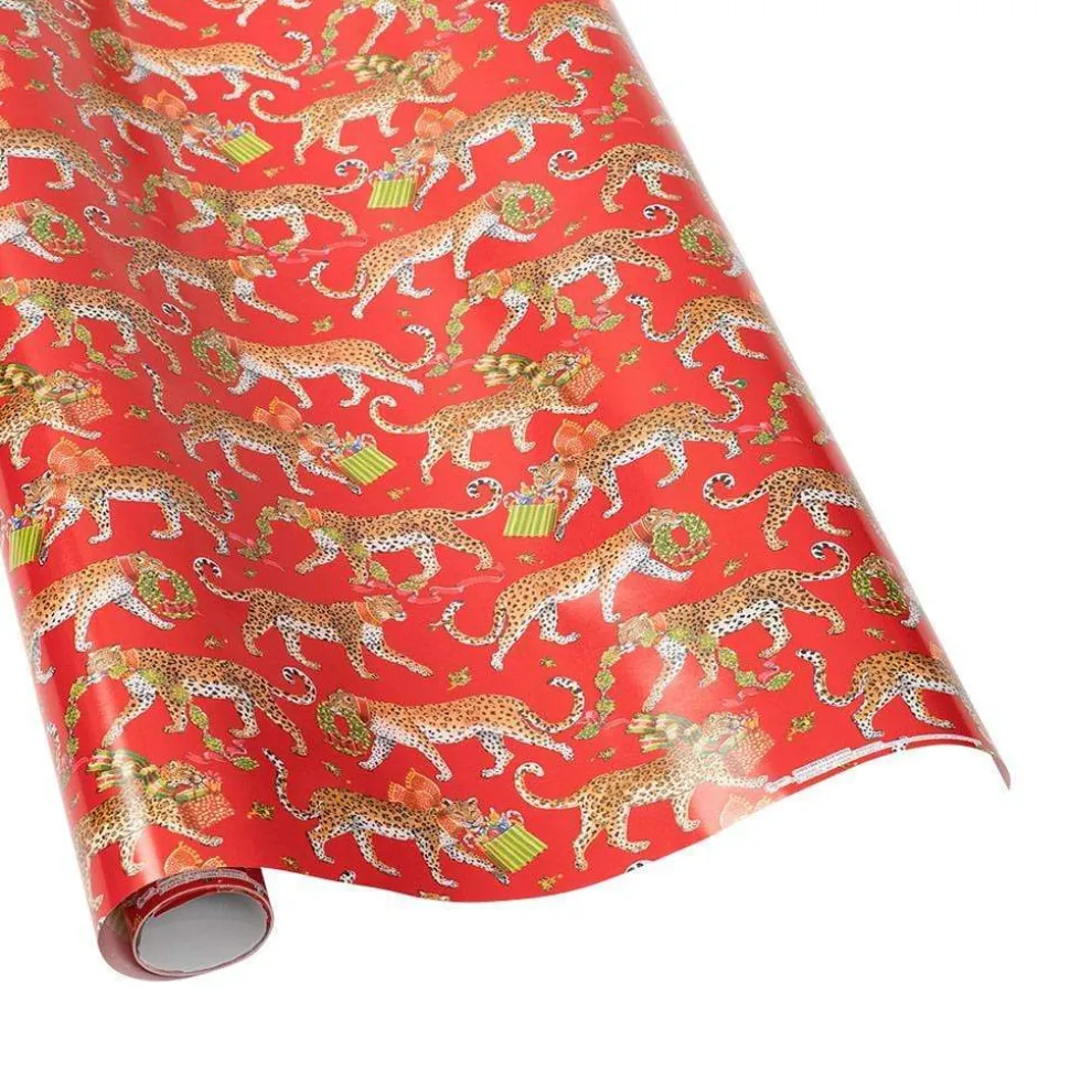 Christmas Leopards Gift Wrapping Paper in Red - Bundle of 2 30" x 8' Rolls