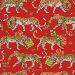 Christmas Leopards Gift Wrapping Paper in Red - 30