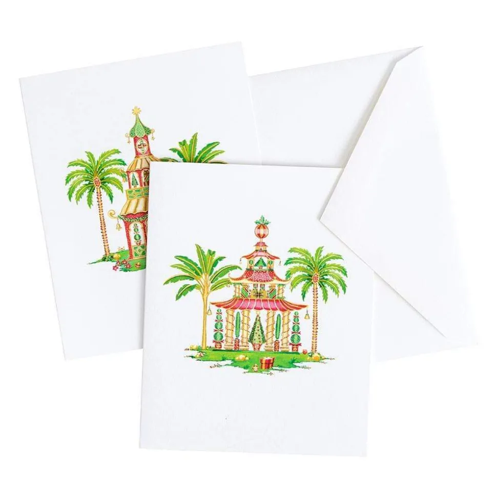 Christmas Pagodas Assorted Embossed Boxed Note Cards - 10 Note Cards & 10 Envelopes