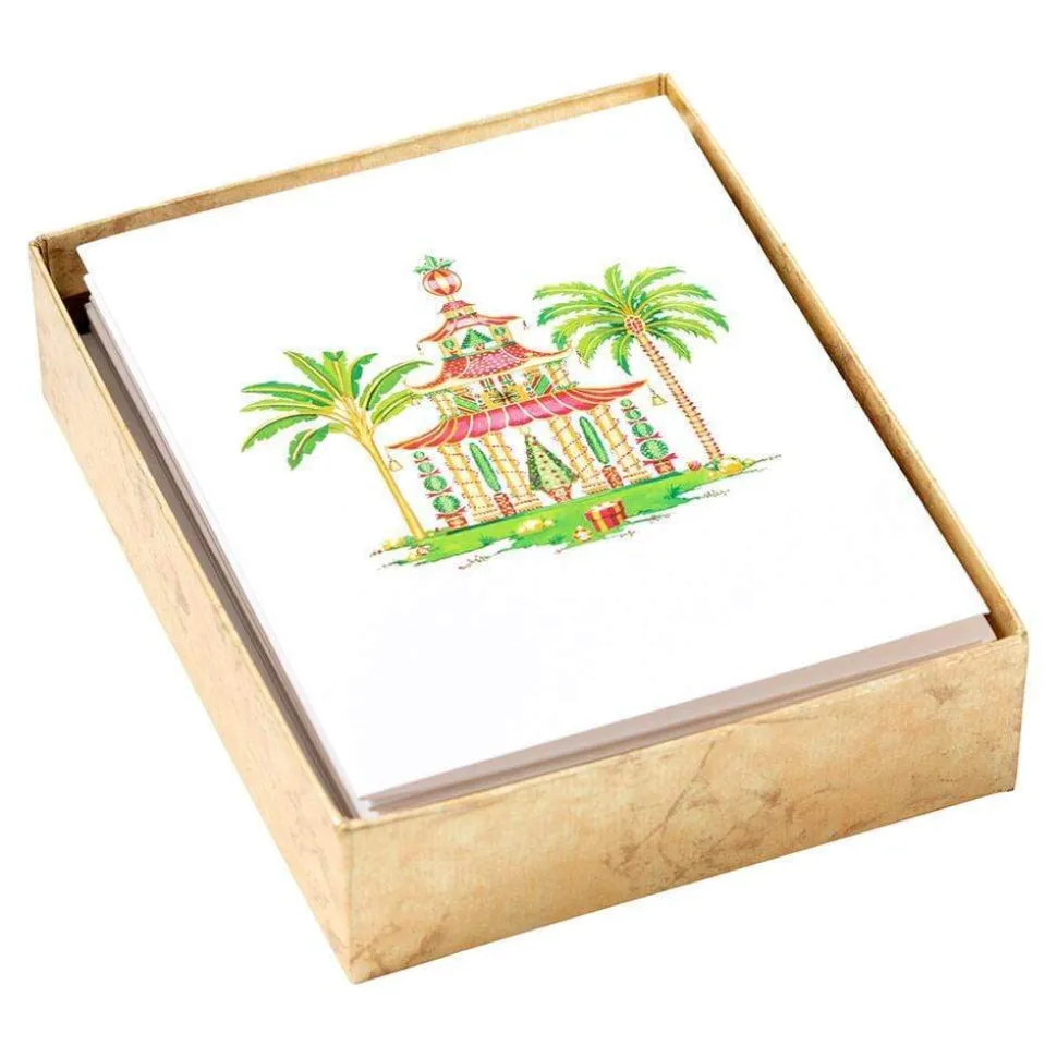 Christmas Pagodas Assorted Embossed Boxed Note Cards - 10 Note Cards & 10 Envelopes