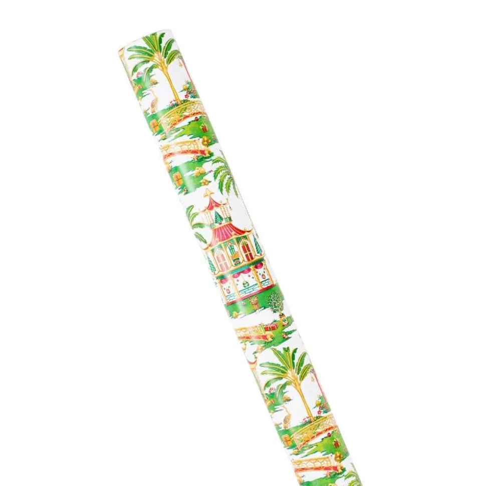Christmas Pagodas Reversible Gift Wrapping Paper in White - 30" x 8' Roll