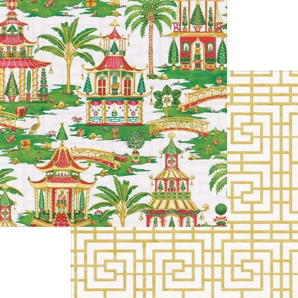 Christmas Pagodas Reversible Gift Wrapping Paper in White - 30" x 8' Roll