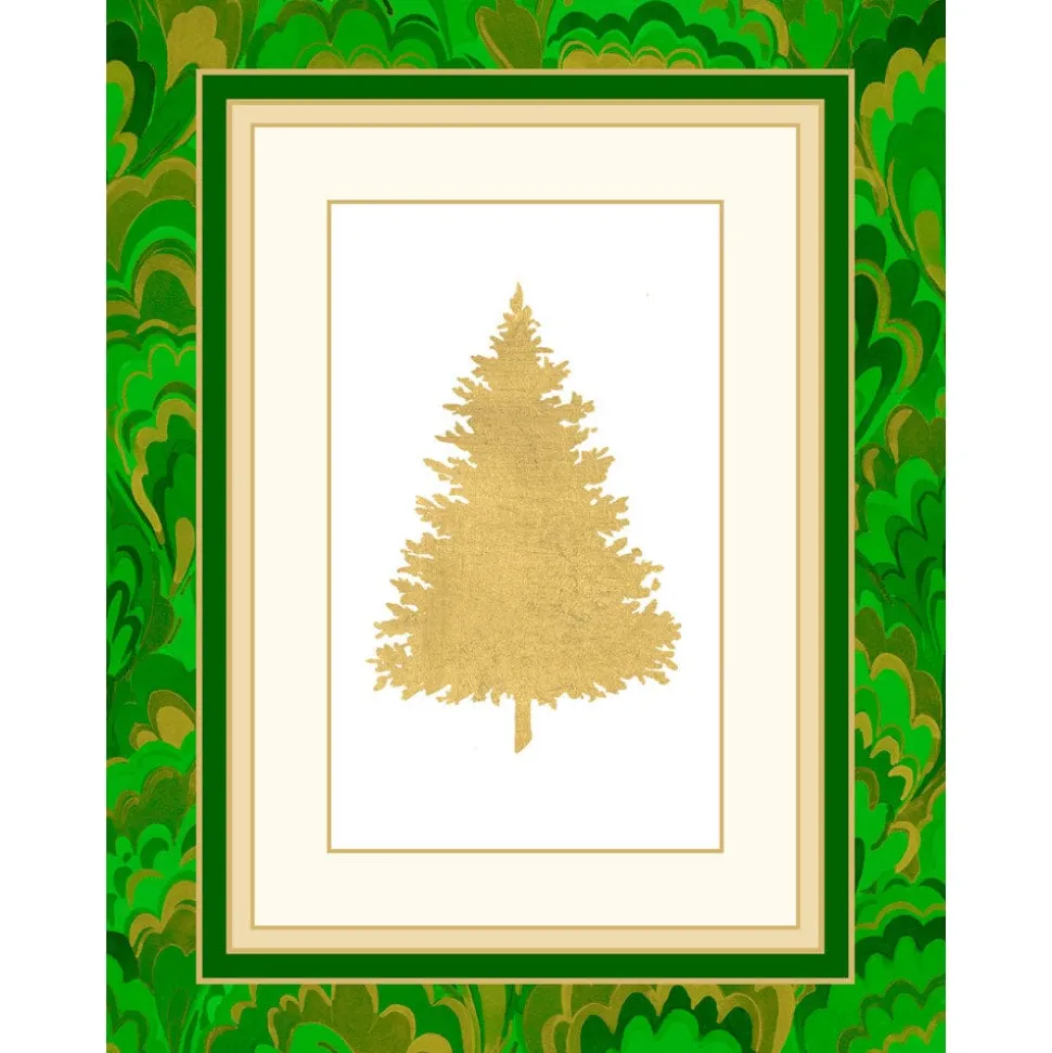Christmas Tree Marbled Foil Personalized Christmas Cards