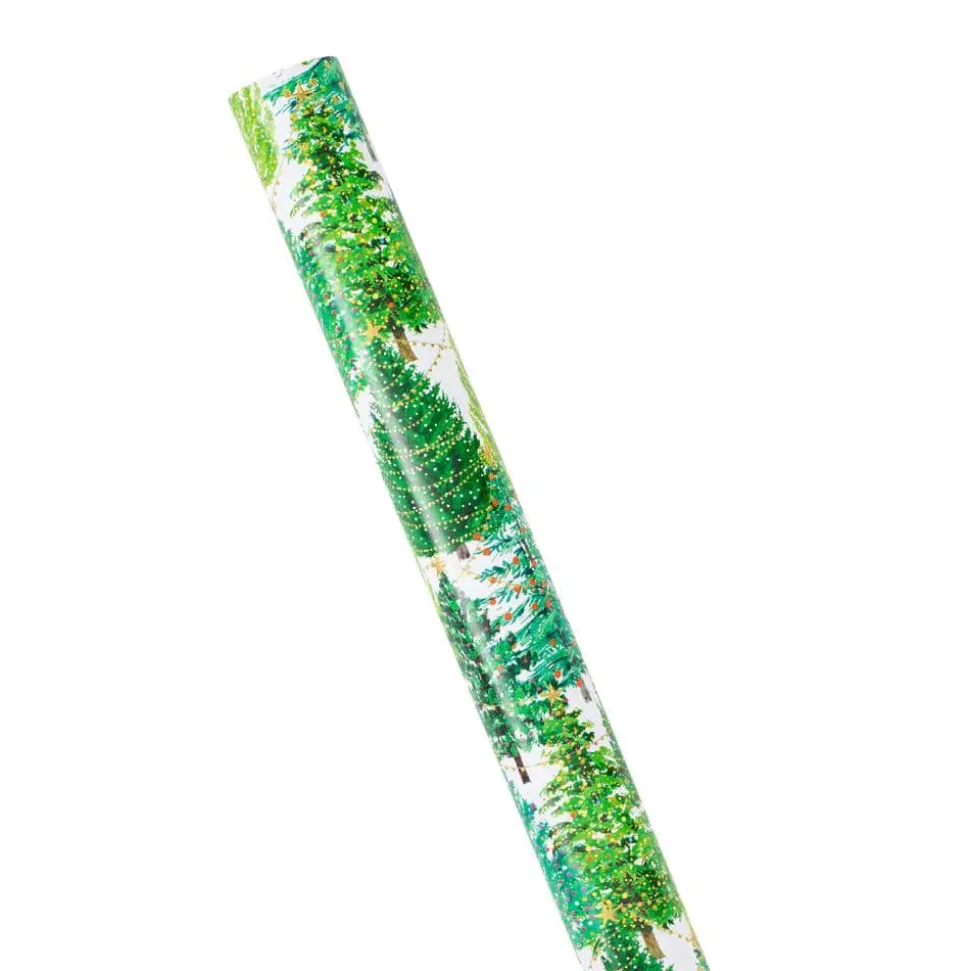 Christmas Trees with Lights Gift Wrapping Paper in White - 30" x 8' Roll