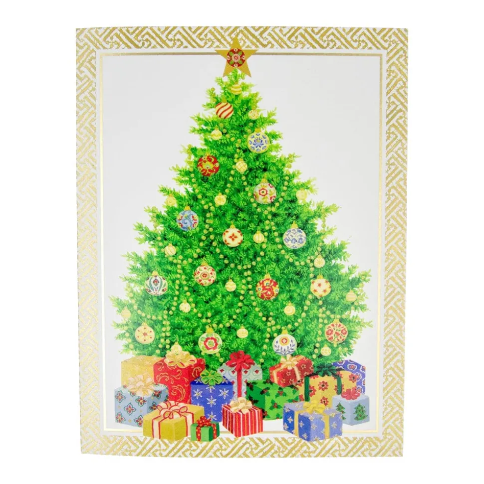 Christmas Tree with Ceramic Ornaments Large Boxed Christmas Cards - includes 15 cards & envelopes