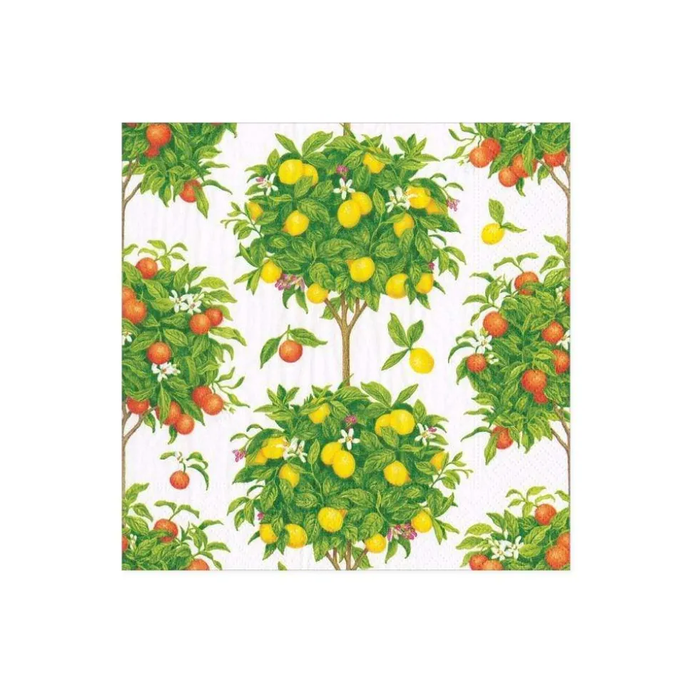 Citrus Topiaries Paper Cocktail Napkins in White - 20 Per Package