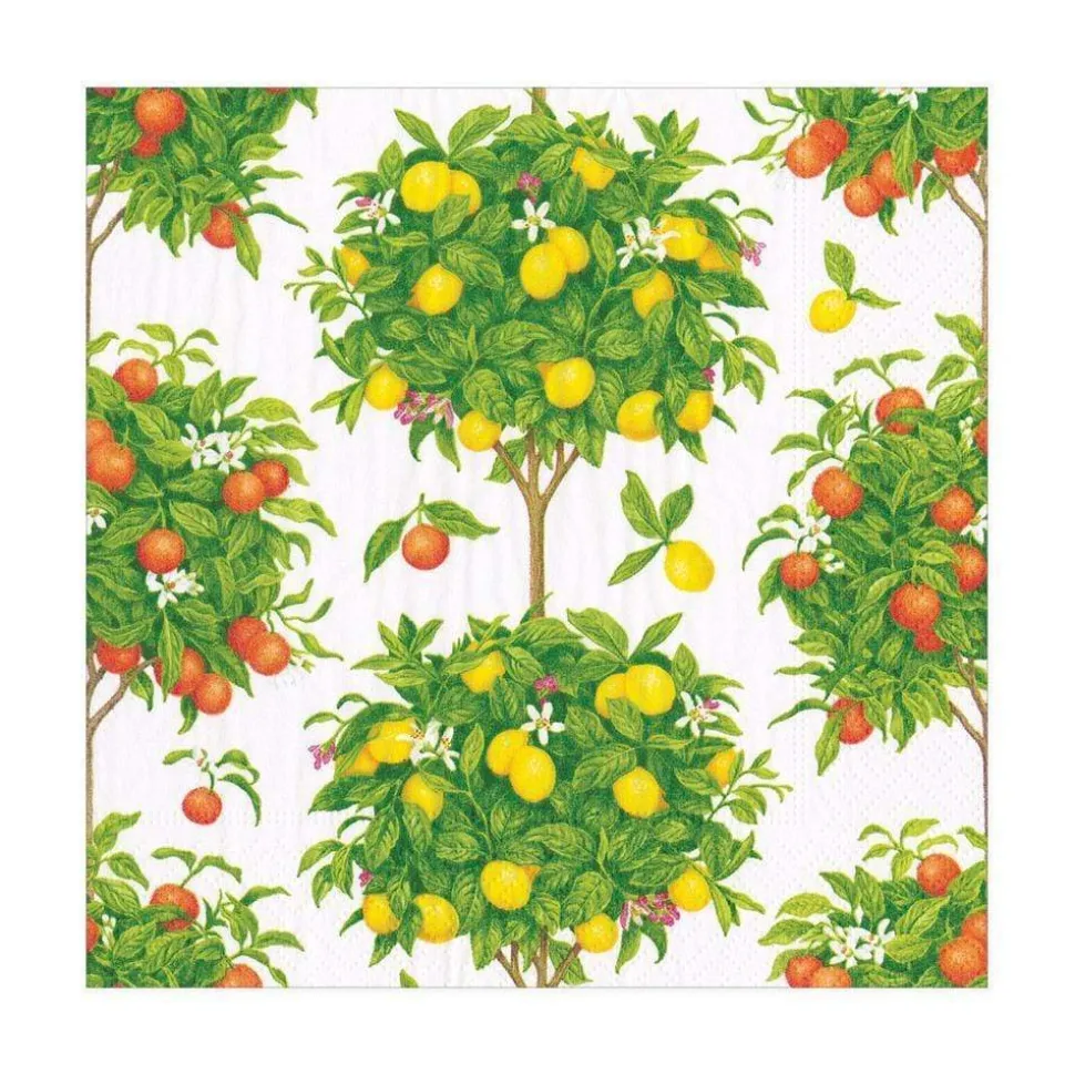 Citrus Topiaries Paper Luncheon Napkins in White - 20 Per Package