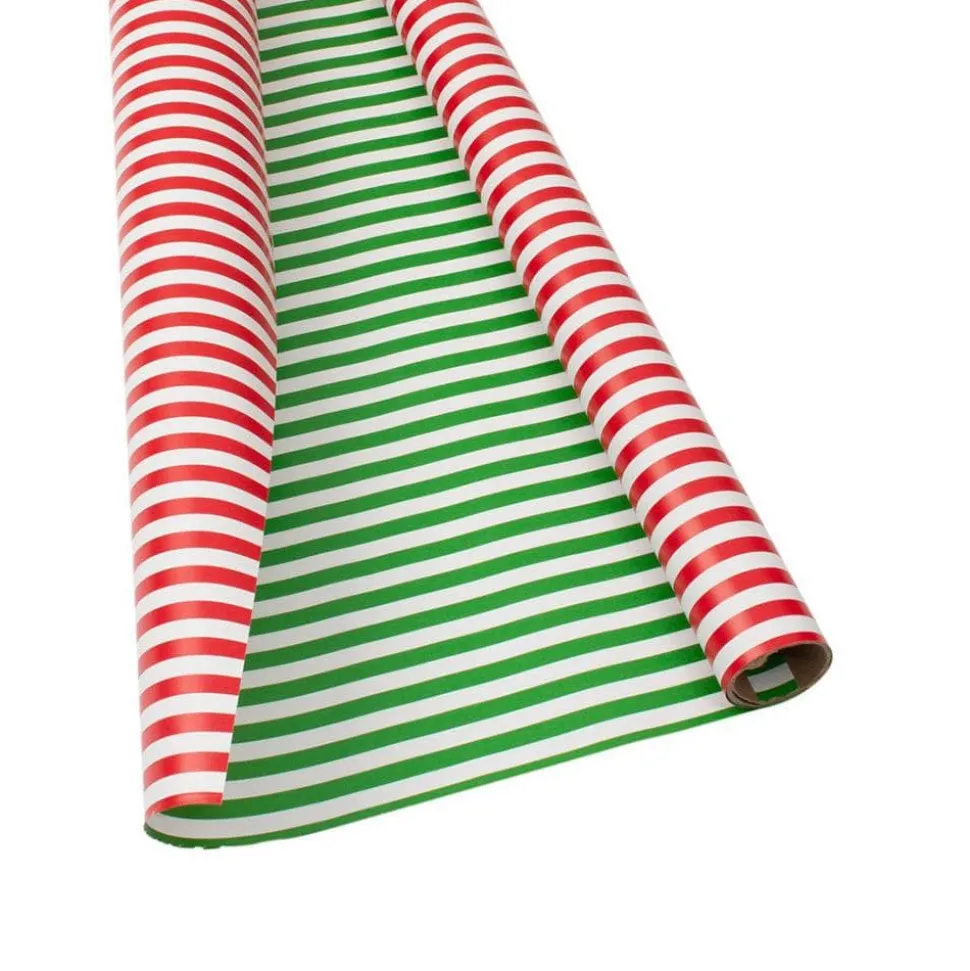 Club Stripe Reversible Gift Wrapping Paper in Red & Green - 30" x 8' Roll