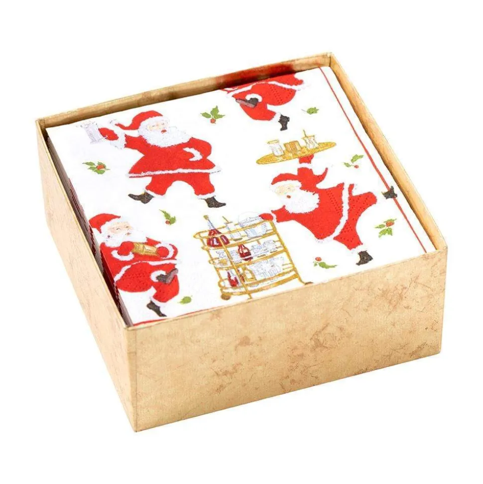 Cocktails with Santas Boxed Paper Cocktail Napkins - 40 Per Box